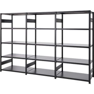 Regalkombination ORDO Business, 1 Grundregal + 2 Anbauregale, 15 Böden, modular, Fachlast 140 kg, Feldlast 1200 kg, B 2330 x T 635 x H 2000 mm, tiefschwarz