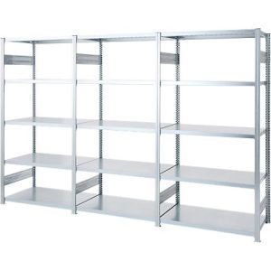 Regalkombination ORDO Industry, 1 Grundregal + 2 Anbauregale, 15 Fachböden, modular, Fachlast 140 kg, Feldlast 1200 kg, B 3080 x T 535 x H 2000 mm, verzinkt