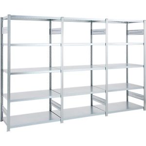 Regalkombination ORDO Industry, 1 Grundregal + 2 Anbauregale, 15 Fachböden, modular, Fachlast 185 kg, Feldlast 1200 kg, B 3980 x T 835 x H 2000 mm, verzinkt