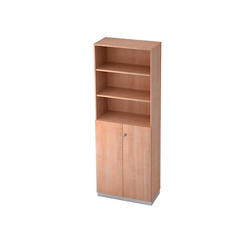 Regalschrank 6 OH, 3 OH geschlossen, B 800 x T 420 mm, Nussbaum-Dekor