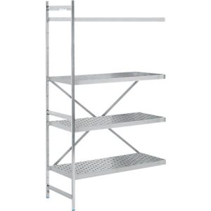 Regalsystem, Anbauregal, Edelstahl, gelochter Boden, H 2000 x B 1175 x T 600 mm