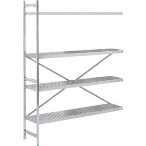 Regalsystem, Anbauregal, Edelstahl, gelochter Boden, H 2000 x B 1475 x T 400 mm