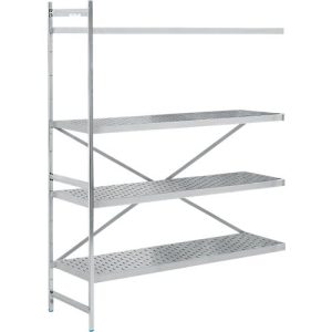 Regalsystem, Anbauregal, Edelstahl, gelochter Boden, H 2000 x B 1475 x T 600 mm