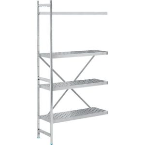 Regalsystem, Anbauregal, Edelstahl, gelochter Boden, H 2000 x B 875 x T 400 mm