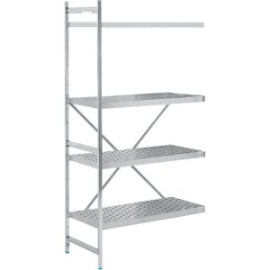 Regalsystem, Anbauregal, Edelstahl, gelochter Boden, H 2000 x B 875 x T 600 mm