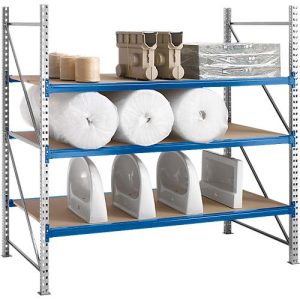 Regalsystem WR 600, Grundfeld, Traverse blau, mit 2 Ebenen, 2200 x 1800 x 800 mm