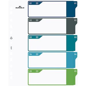 Register Durable, 5-teilig, DIN A4+, Indexblatt, EDV-beschriftbares Register, mit farbigen Taben