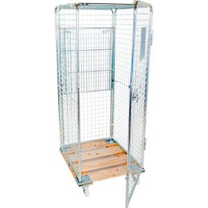 Rollbehälter, mit Holzrollplatte, 724 x 815 x 1800 mm, mit Zwischenboden