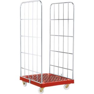 Rollbox, 2-seitig,Kunststoffbodenplatte, 724 x 815 x 1660 mm, rot (RAL 3000)