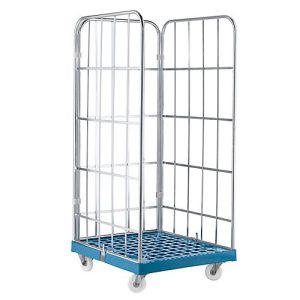 Rollbox, 3-seitig, Kunststoffbodenplatte, 724 x 815 x 1850 mm, blau (RAL 5012)