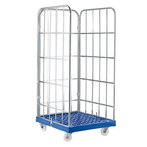Rollbox, 3-seitig, Kunststoffbodenplatte, 724 x 815 x 1850 mm, dunkelblau (RAL 5010)