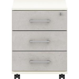 Rollcontainer 333 TEMPIO, aus Holz, 3 Schubkästen (1 mit Schloss), B 430 x T 500 x H 550 mm, weiß/Beton