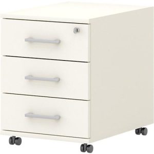 Rollcontainer 333 TEMPIO, aus Holz, 3 Schubkästen (1 mit Schloss), B 430 x T 500 x H 550 mm, weiß/weiß
