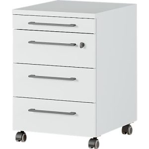 Rollcontainer Agenda, 3 Schubladen, Utensilienauszug, B 420 x H 610 x T 490 mm, abschließbar, lichtgrau