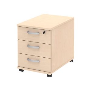 Rollcontainer BARI, Materialschale, 3 Schubkästen, abschließbar, B 427 x T 600 x H 544 mm, Ahorn/Ahorn/Alu