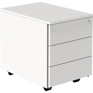 Rollcontainer, mit Zentralverschluss, 3 Schubladen, B 420 x T 600 x H 540 mm, weiß