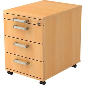 Rollcontainer TARVIS, 1 Utensilienauszug, abschließbar, 3 Schübe, B 428 x T 580 x H 590 mm, Buche-Dekor