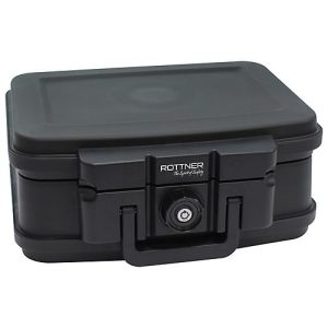 Rottner Feuerschutzkassette Fire Data Box 1, 5 l, Feuerschutz bis 30 min, Zylinderschloss, Tragegriff, B 382 x T 324 x H 165 mm, schwarz