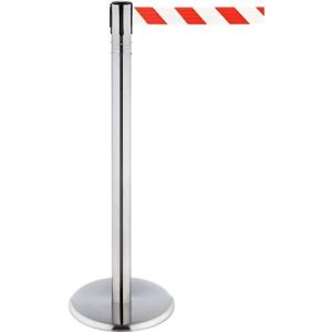 RS-GUIDESYSTEMS Gurtpfosten, Edelstahl, 360° Drehkopf, Höhe 1000 mm, Gurtbandmaß L 2300 x B 50 mm, Gurtfarbe rot/weiß