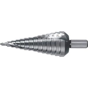 RUKO Stufenbohrer HSS, Ø 4-30 mm, Spiralnut, 14 Stufen, Spitzenwinkel 118°, Schaft Ø 10 mm