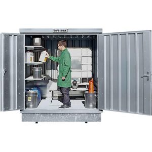 Säbu Gefahrstoffcontainer SAFE Tank 400 KTC ECO, für aktive Lagerung, mit temporärem, explosionsgeschütztem Lüfter, B 2100 × T 2170 × H 2400 mm