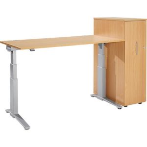 Schäfer Shop Genius 2-tlg. Büromöbel-Set, Schreibtisch ERGOSTYLE, elektrisch höhenverstellbar, Buche/weißaluminium