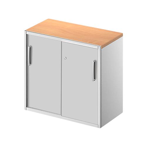 Schäfer Shop Genius Beistellschrank TETRIS SOLID, 2 OH, in Schreibtischhöhe, B 800 mm, 25 mm Abdeckplatte, Buche-Dekor/weißaluminium