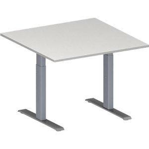Schäfer Shop Genius Besprechungstisch MODENA FLEX, Quadrat, T-Fuß Rechteckrohr, B 1000 x T 1000 x H 650-850 mm, lichtgrau/weißaluminium RAL 9006