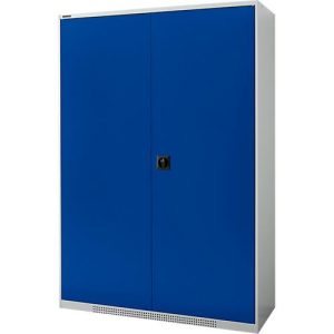 Schäfer Shop Genius Flügeltürenschrank FS, Stahl, mit Belüftungslöchern, B 1343 x T 520 x H 1950 mm, 5 OH, Lichtgrau/Enzianblau, bis 750 kg