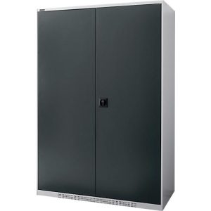 Schäfer Shop Genius Flügeltürenschrank FS, Stahl, mit Belüftungslöchern, B 1343 x T 620 x H 1950 mm, 5 OH, Weißalu/Anthrazitgrau, bis 750 kg