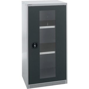 Schäfer Shop Genius Flügeltürenschrank FS, Stahl, Sichtfenster, Lüftungslöcher, B 545 x T 520 x H 1105 mm, 3 OH, Weißalu/Anthrazitgrau, bis 150 kg
