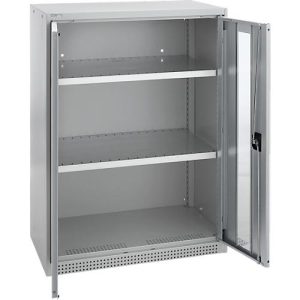 Schäfer Shop Genius Flügeltürenschrank FS, Stahl, Sichtfenster, Lüftungslöcher, B 810 x T 520 x H 1105 mm, 3 OH, Weißalu/Weißalu, bis 180 kg