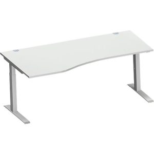 Schäfer Shop Genius Freiformschreibtisch MODENA FLEX, C-Fuß-Rechteckrohr, B 1800 mm, Ansatz links, lichtgrau/weißalu