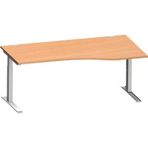 Schäfer Shop Genius Freiformschreibtisch MODENA FLEX, C-Fuß-Rechteckrohr, B 1800 mm, Ansatz rechts, Buche/weißalu