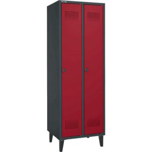 Schäfer Shop Genius Kleiderspind mit Füßen, 2 Abteile, 300 mm Abteilbreite, Sicherheitsdrehriegelverschluss, anthrazit/rubinrot