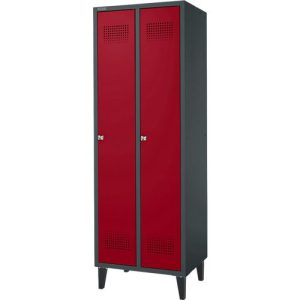 Schäfer Shop Genius Kleiderspind mit Füßen, 2 Abteile, 300 mm Abteilbreite, Zylinderschloss, anthrazit/rubinrot