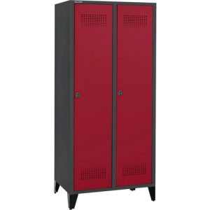 Schäfer Shop Genius Kleiderspind mit Füßen, 2 Abteile, 400 mm Abteilbreite, Sicherheitsdrehriegelverschluss, anthrazit/rubinrot