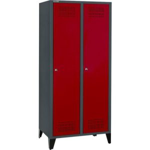 Schäfer Shop Genius Kleiderspind mit Füßen, 2 Abteile, 400 mm Abteilbreite, Zylinderschloss, anthrazit/rubinrot
