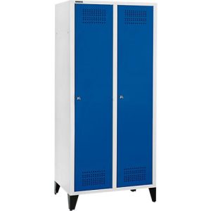 Schäfer Shop Genius Kleiderspind mit Füßen, 2 Abteile, 400 mm Abteilbreite, Zylinderschloss, enzianblau