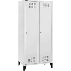 Schäfer Shop Genius Kleiderspind mit Füßen, 2 Abteile, 400 mm Abteilbreite, Zylinderschloss, lichtgrau