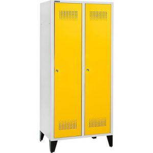 Schäfer Shop Genius Kleiderspind mit Füßen, 2 Abteile, 400 mm Abteilbreite, Zylinderschloss, rapsgelb