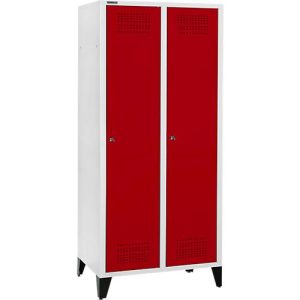 Schäfer Shop Genius Kleiderspind mit Füßen, 2 Abteile, 400 mm Abteilbreite, Zylinderschloss, rubinrot
