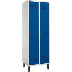 Schäfer Shop Genius Kleiderspind mit Füßen, 2 Abteile, Sicherheitsdrehriegelverschluss, lichtgrau/enzianblau