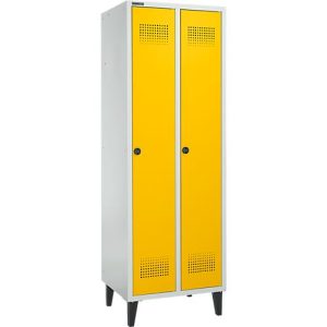 Schäfer Shop Genius Kleiderspind mit Füßen, 2 Abteile, Sicherheitsdrehriegelverschluss, lichtgrau/gelb