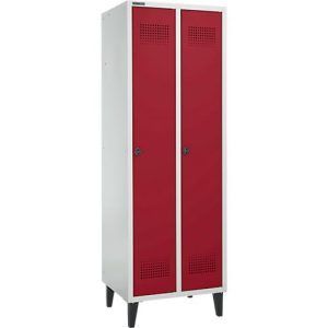 Schäfer Shop Genius Kleiderspind mit Füßen, 2 Abteile, Sicherheitsdrehriegelverschluss, lichtgrau/rot