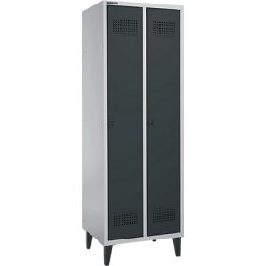 Schäfer Shop Genius Kleiderspind mit Füßen, 2 Abteile, Sicherheitsdrehriegelverschluss, weißaluminium RAL 9016/anthrazit