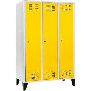 Schäfer Shop Genius Kleiderspind mit Füßen, 3 Abteile, 400 mm Abteilbreite, Zylinderschloss, lichtgrau/rapsgelb