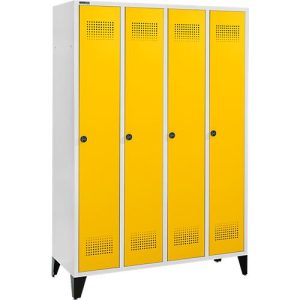 Schäfer Shop Genius Kleiderspind mit Füßen, 4 Abteile, 300 mm Abteilbreite, Drehriegelverschluss, rapsgelb
