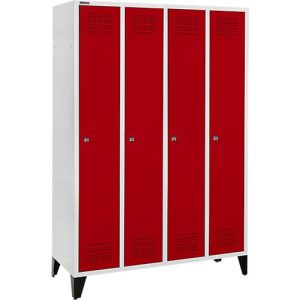 Schäfer Shop Genius Kleiderspind mit Füßen, 4 Abteile, 300 mm Abteilbreite, Zylinderschloss, rubinrot