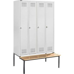 Schäfer Shop Genius Kleiderspind mit Sitzbank, 4 Abteile, Sicherheitsdrehriegelverschluss, lichtgrau/lichtgrau